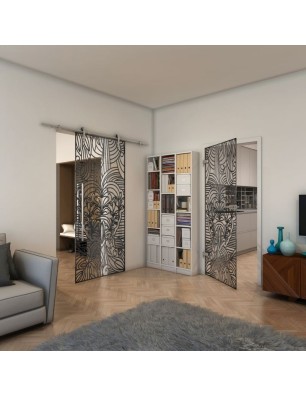 Ganzglastür - Fineprint Model 201 Schwarz auf Klarglas