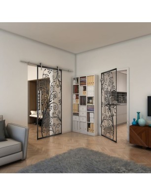 Ganzglastür - Fineprint Model 204 Schwarz auf Klarglas