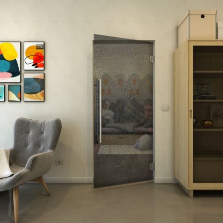 Pendeltür - Fineprint Model 007 Schwarz auf Grauglas