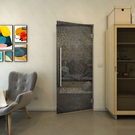 Pendeltür - Fineprint Model 008 Schwarz auf Grauglas