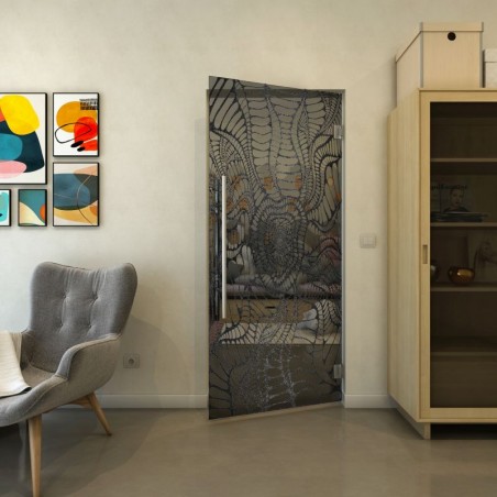 Pendeltür - Fineprint Model 012 Schwarz auf Grauglas