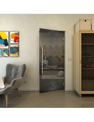 Pendeltür - Fineprint Model 024 Schwarz auf Grauglas