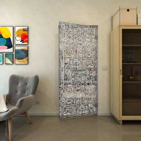 Pendeltür - Fineprint Model 036 Weiss auf Grauglas