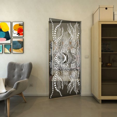 Pendeltür - Fineprint Model 039 Weiss auf Grauglas