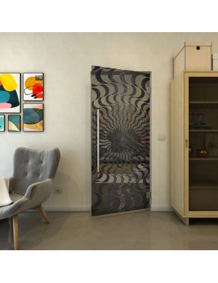 Pendeltür - Fineprint Model 044 Schwarz auf Grauglas