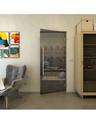 Pendeltür - Fineprint Model 045 Schwarz auf Grauglas