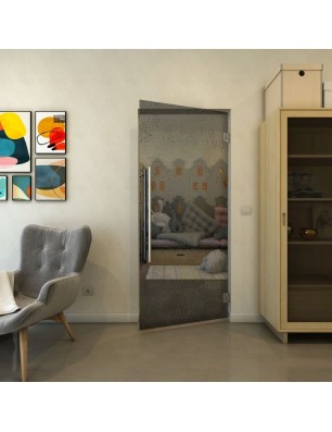 Pendeltür - Fineprint Model 047 Schwarz auf Grauglas