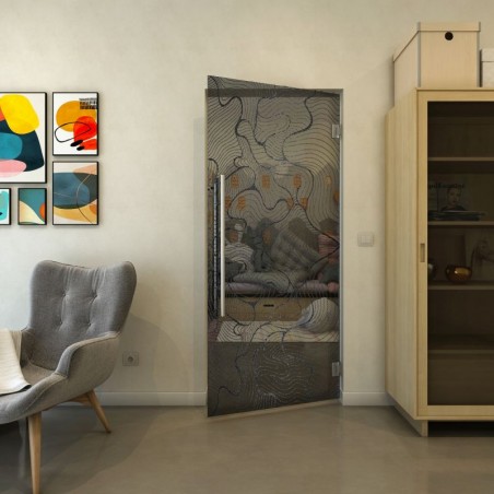 Pendeltür - Fineprint Model 049 Schwarz auf Grauglas