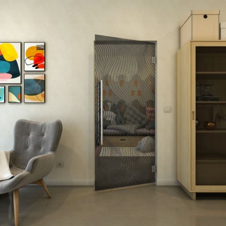 Pendeltür - Fineprint Model 066 Schwarz auf Grauglas