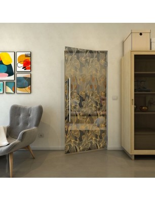 Pendeltür - Fineprint Model 077 Gold auf Grauglas