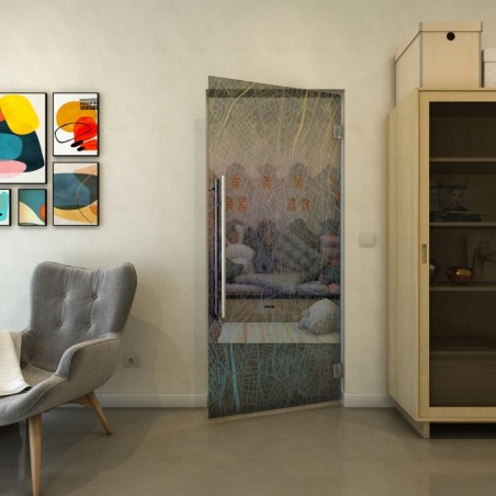 Pendeltür - Fineprint Model 079 Verlauf auf Grauglas