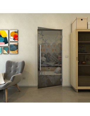 Pendeltür - Fineprint Model 080 Schwarz auf Grauglas