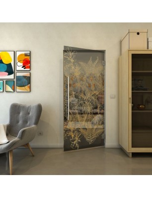 Pendeltür - Fineprint Model 080 Gold auf Grauglas
