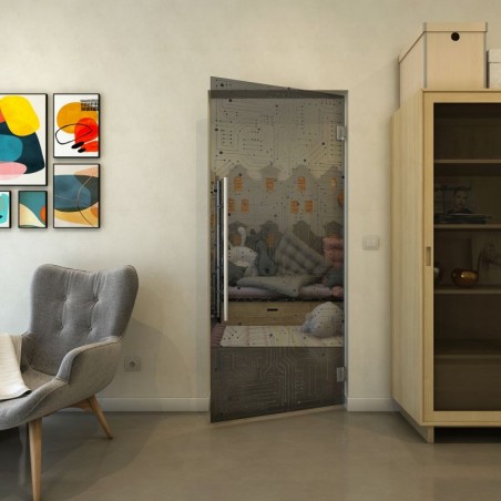 Pendeltür - Fineprint Model 090 Schwarz auf Grauglas