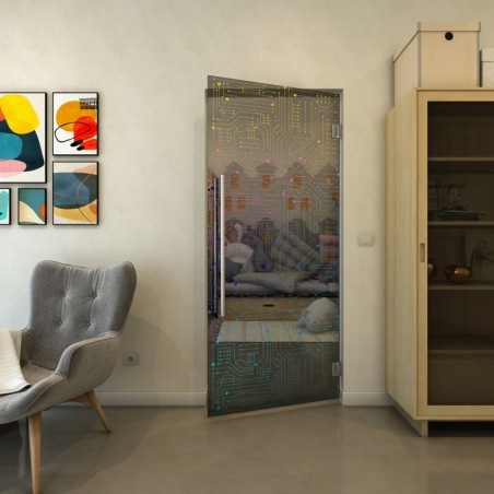 Pendeltür - Fineprint Model 090 Verlauf auf Grauglas