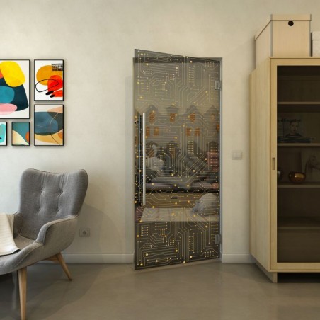 Pendeltür - Fineprint Model 090 Gold auf Grauglas