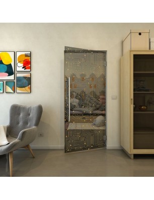 Pendeltür - Fineprint Model 090 Gold auf Grauglas