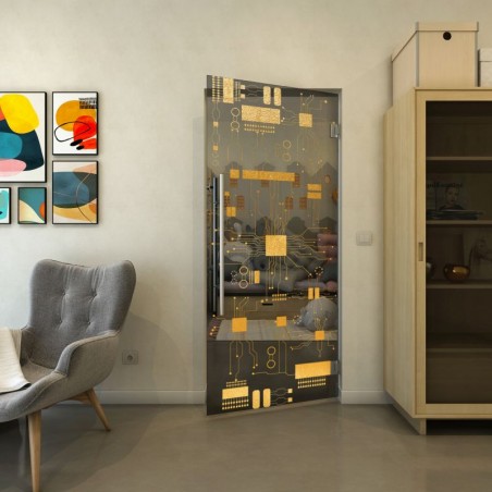 Pendeltür - Fineprint Model 092 Gold auf Grauglas