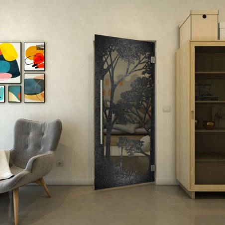 Pendeltür - Fineprint Model 110 Schwarz auf Grauglas