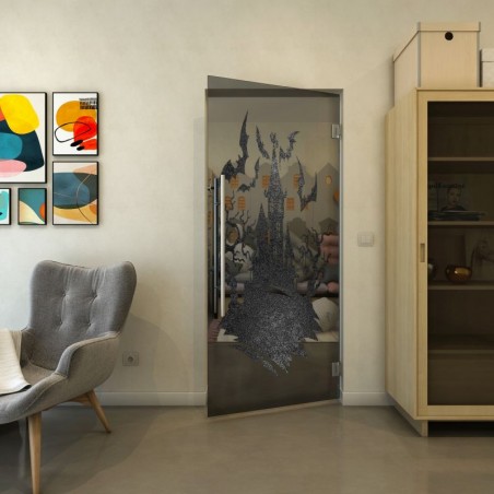 Pendeltür - Fineprint Model 114 Schwarz auf Grauglas