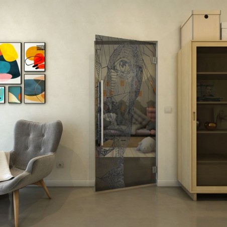 Pendeltür - Fineprint Model 123 Schwarz auf Grauglas