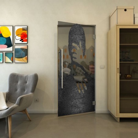 Pendeltür - Fineprint Model 124 Schwarz auf Grauglas