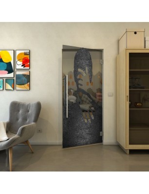 Pendeltür - Fineprint Model 124 Schwarz auf Grauglas