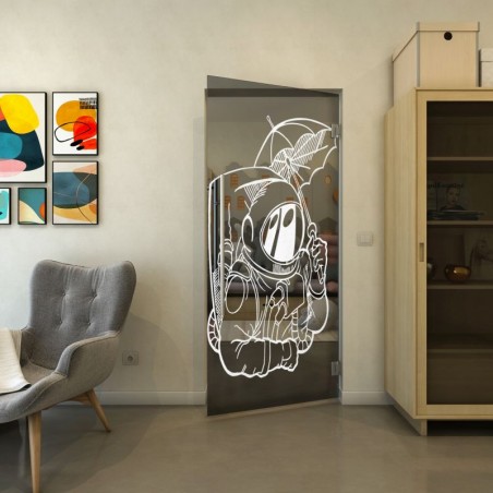 Pendeltür - Fineprint Model 126 Weiss auf Grauglas