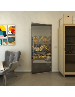 Pendeltür - Fineprint Model 128 Gold auf Grauglas
