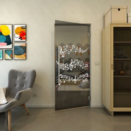 Pendeltür - Fineprint Model 128 Weiss auf Grauglas