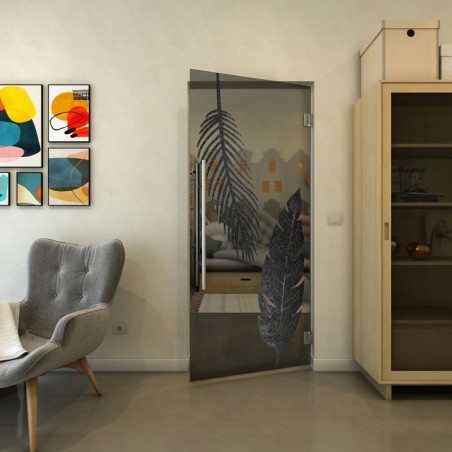 Pendeltür - Fineprint Model 129 Schwarz auf Grauglas