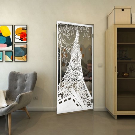 Pendeltür - Fineprint Model 132 Weiss auf Grauglas