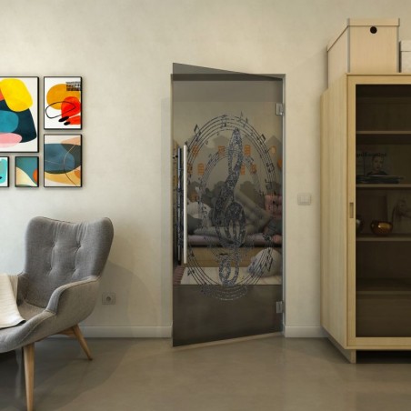 Pendeltür - Fineprint Model 134 Schwarz auf Grauglas