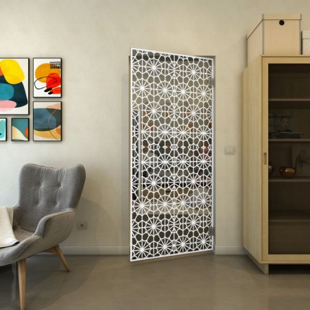 Pendeltür - Fineprint Model 143 Weiss auf Grauglas