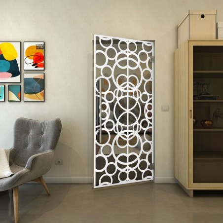 Pendeltür - Fineprint Model 144 Weiss auf Grauglas