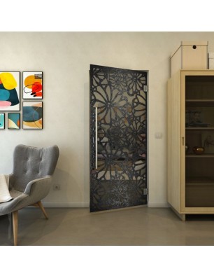 Pendeltür - Fineprint Model 145 Schwarz auf Grauglas