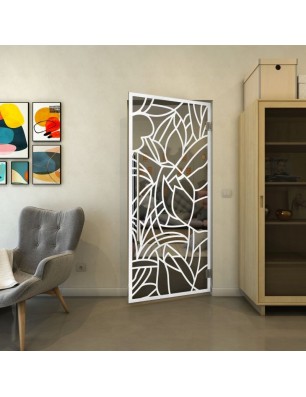 Pendeltür - Fineprint Model 148 Weiss auf Grauglas