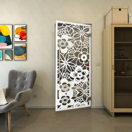 Pendeltür - Fineprint Model 149 Weiss auf Grauglas