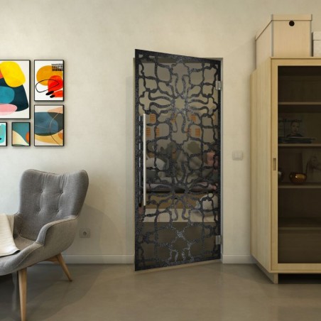 Pendeltür - Fineprint Model 150 Schwarz auf Grauglas