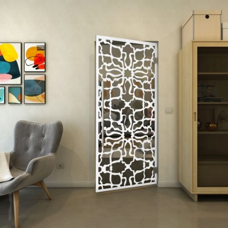 Pendeltür - Fineprint Model 150 Weiss auf Grauglas