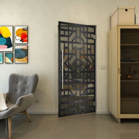 Pendeltür - Fineprint Model 152 Schwarz auf Grauglas