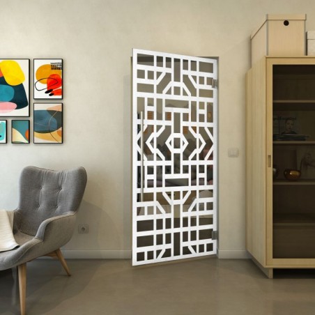 Pendeltür - Fineprint Model 152 Weiss auf Grauglas