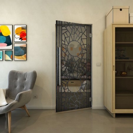 Pendeltür - Fineprint Model 154 Schwarz auf Grauglas