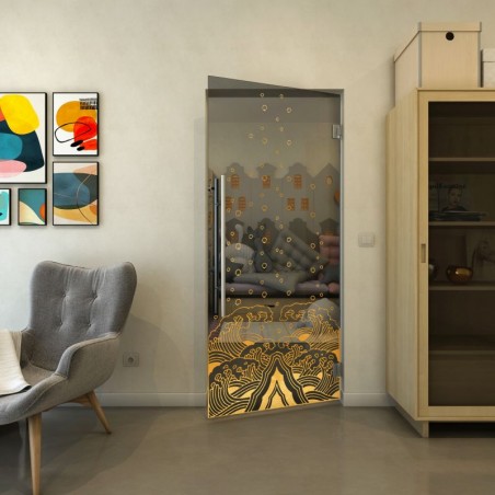 Pendeltür - Fineprint Model 155 Gold auf Grauglas