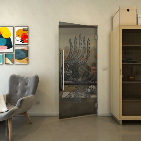 Pendeltür - Fineprint Model 157 Schwarz auf Grauglas