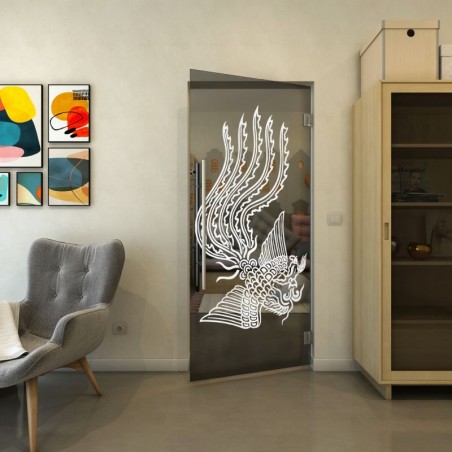 Pendeltür - Fineprint Model 157 Weiss auf Grauglas