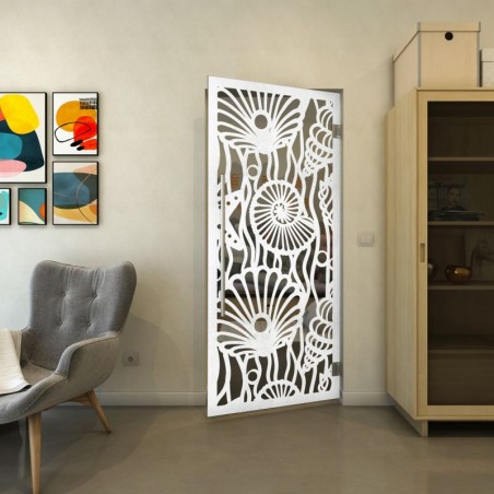 Pendeltür - Fineprint Model 165 Weiss auf Grauglas