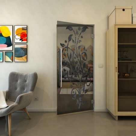 Pendeltür - Fineprint Model 166 Schwarz auf Grauglas