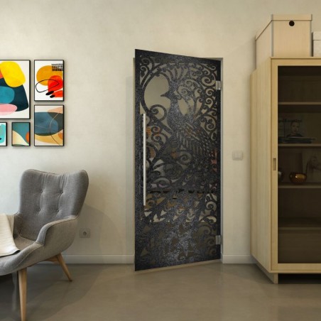 Pendeltür - Fineprint Model 172 Schwarz auf Grauglas