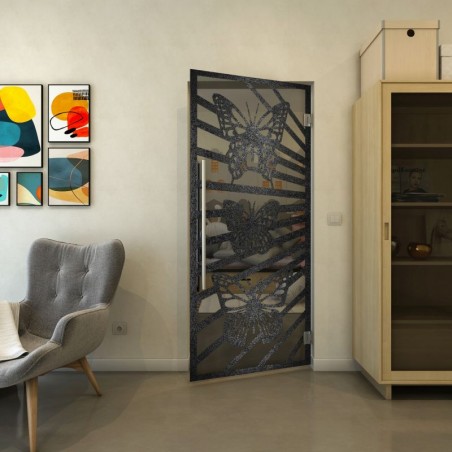 Pendeltür - Fineprint Model 176 Schwarz auf Grauglas